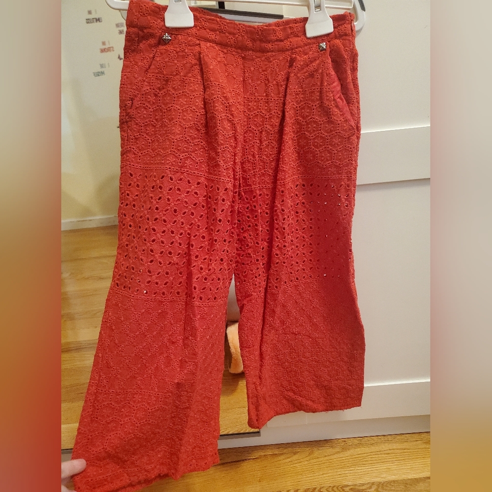 Red Eyelet Lace Pants
